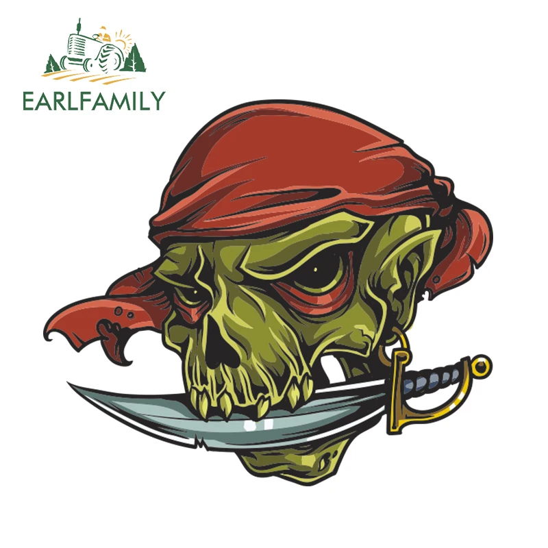 

EARLFAMILY 13cm x 11.2cm Cartoon Creative Pirate Skull Car Sticker Reflective Motorcycle Vinyl Decal Funny Skull Car Styling