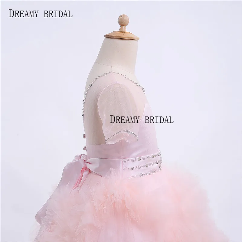 Dreamy/Розовое Бальное платье для невесты; Платья с цветочным узором для девочек; пушистое облако; платья с короткими рукавами для первого причастия для девочек; Индивидуальный заказ