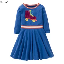 Dxton/Одежда для маленьких девочек платье из хлопка платья с длинными рукавами зимняя детская одежда детское платье трапециевидной формы для девочек SMKLP001BLUE