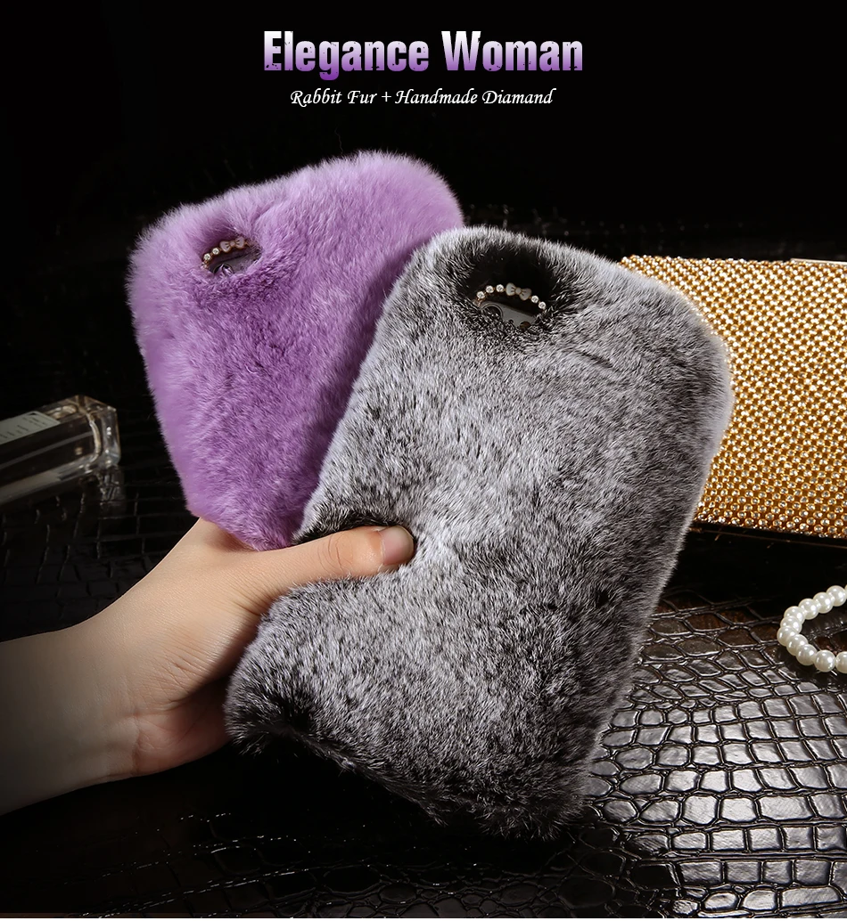 Rhinestone Bling Fluffy Rabbit Hair Case For iPhone 6 6S BOB (14)