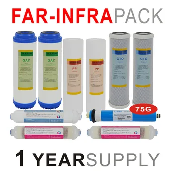 

FAR INFAR(FIR) Reverse Osmosis System Replacement Filter Sets - 10 Filters with 75 GPD RO Membrane Elements -One Year Supply