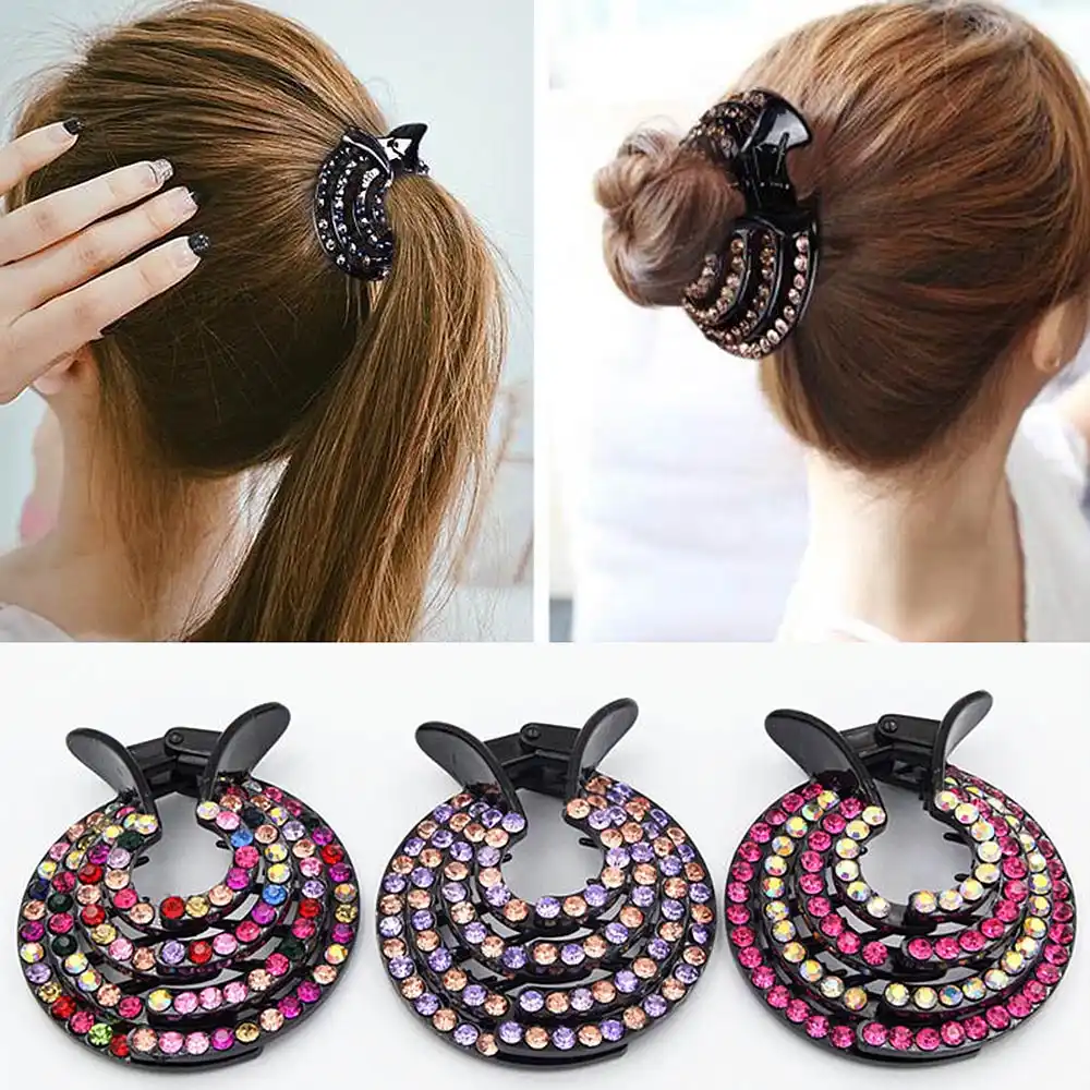 Women Hair Clips Nest Rhinestone Hairpin Ponytail Bun Holder