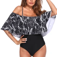 Летний купальник с мраморным принтом, высокая талия, пуш-ап, монокини, сексуальный купальник без бретелек, пляжный купальник, XXXL, с открытыми плечами