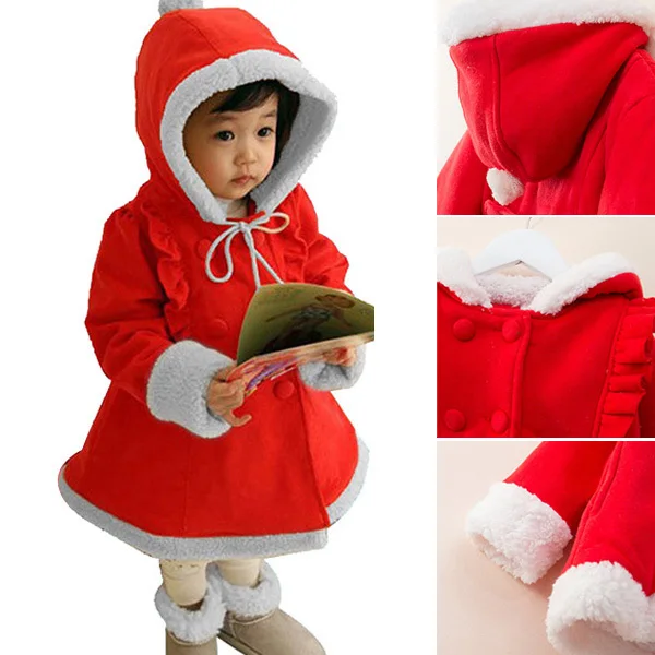 2 7Y Baby Girls Xmas Fleece Hoodie Coat Snowsuit Winter Warm Jacket Outwear