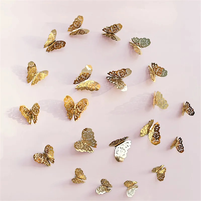 12 Pcs مجموعة فراشة ملصقات جدار 3D DIY الأطفال غرفة الديكور الجوف ورقة ملصقات ل غرف المعيشة غرف النوم ديكور لوازم