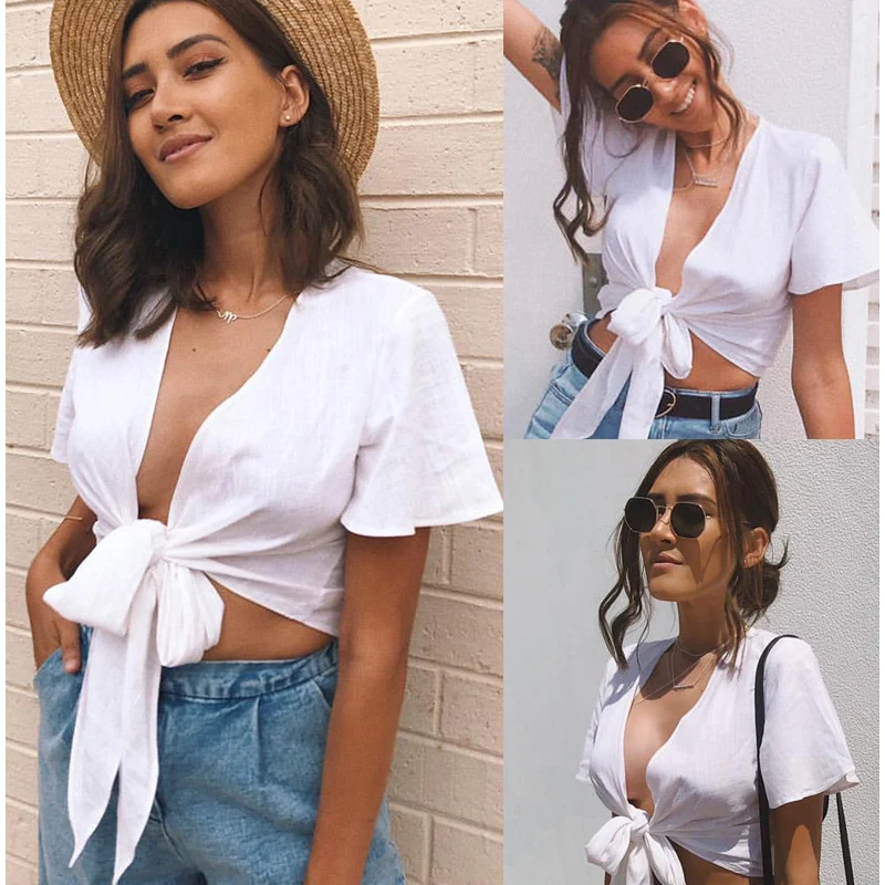 

Summer pure white chiffon breathable bat sleeve women red bow tie sunscreen T-Shirt