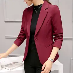 Корейский Повседневный женский демисезонный короткий Блейзер пальто розовый черный синий красный женский длинный рукав блейзер тонкий