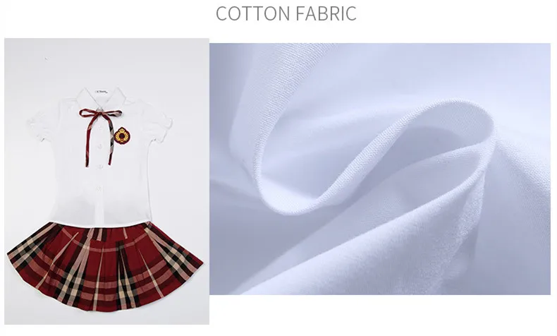Японская школьная форма для студентов, школьные костюмы для мальчиков и девочек Летняя хлопковая рубашка+ клетчатые юбки комплект детской одежды