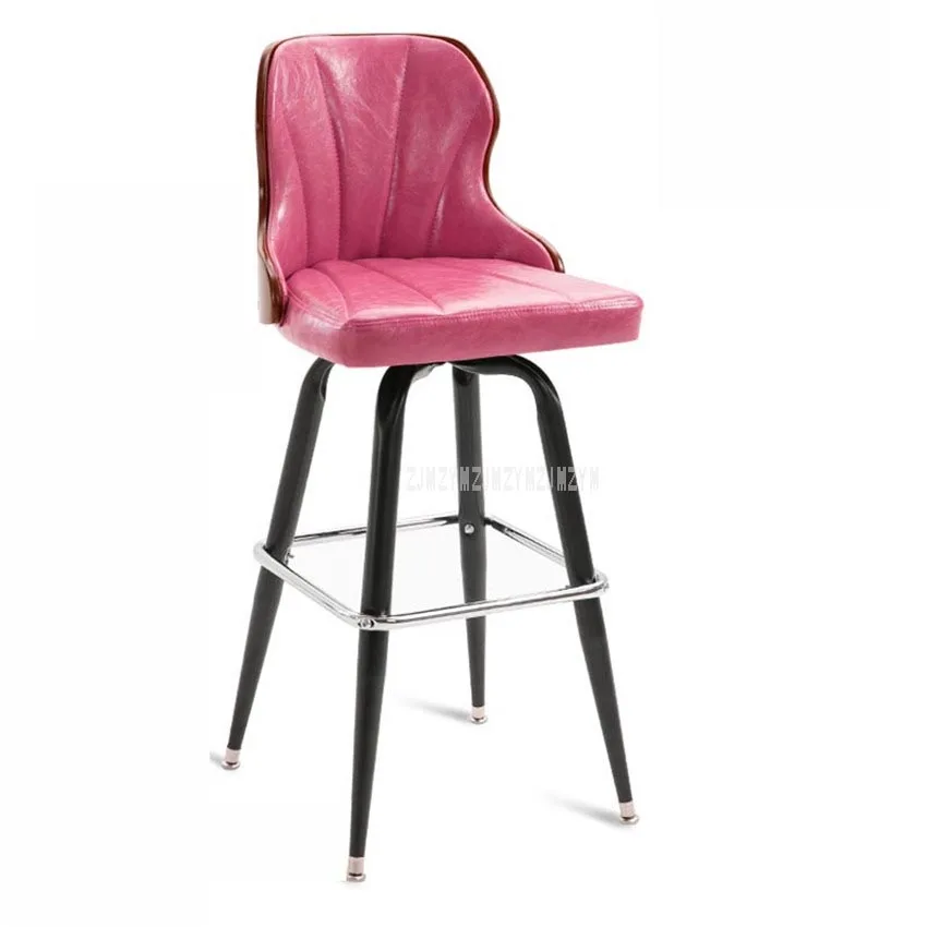 European Modern Solid Wood Backrest Antique Bar Chair Metal Iron Art Rotatable Leisure Coffee Bar Counter Chair High Footstool