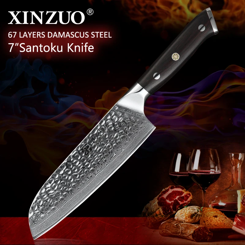 XINZUO 7 дюймов в японском шеф-повара нож высокого качества VG10 Дамасская нержавеющая сталь с черной ручкой новейший Острый кухонный нож Santoku XINZUO 7 дюймов в японском шеф-повара нож высокого качества VG10 Дамасская нержавеющая сталь с черной ручкой новейший Острый кухонный нож Santoku