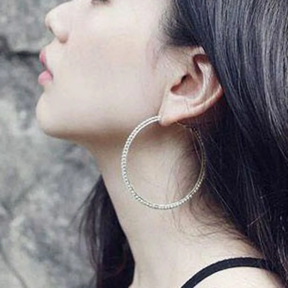 

1 Pair Simple Sweet Diamante Rhinestone Big Circle Earrings Girl Women Fashion Jewelry Gift Drop Shipping EAR-0709