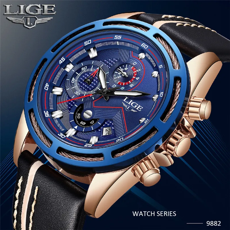 

Relogios masculinos 2018 New LIGE Man Military Waterproof Sports Watch Male Quartz Wristwatch Man Fashion Leather Watches Mens