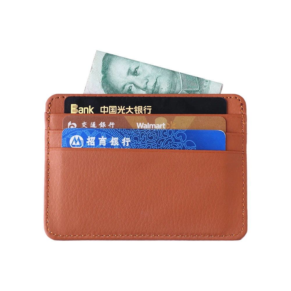 

Men Women ID Card Holder Durable Slim Simple Travel Lichee Leather Bank Business ID Card Wallet Holder Case With Coin Purse