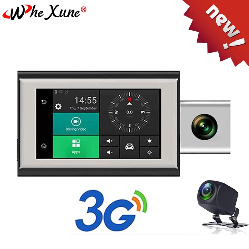 WHEXUNE 3G видеорегистратор 4 дюймов Автомобильный с Android GPS log двойной объектив 1080p