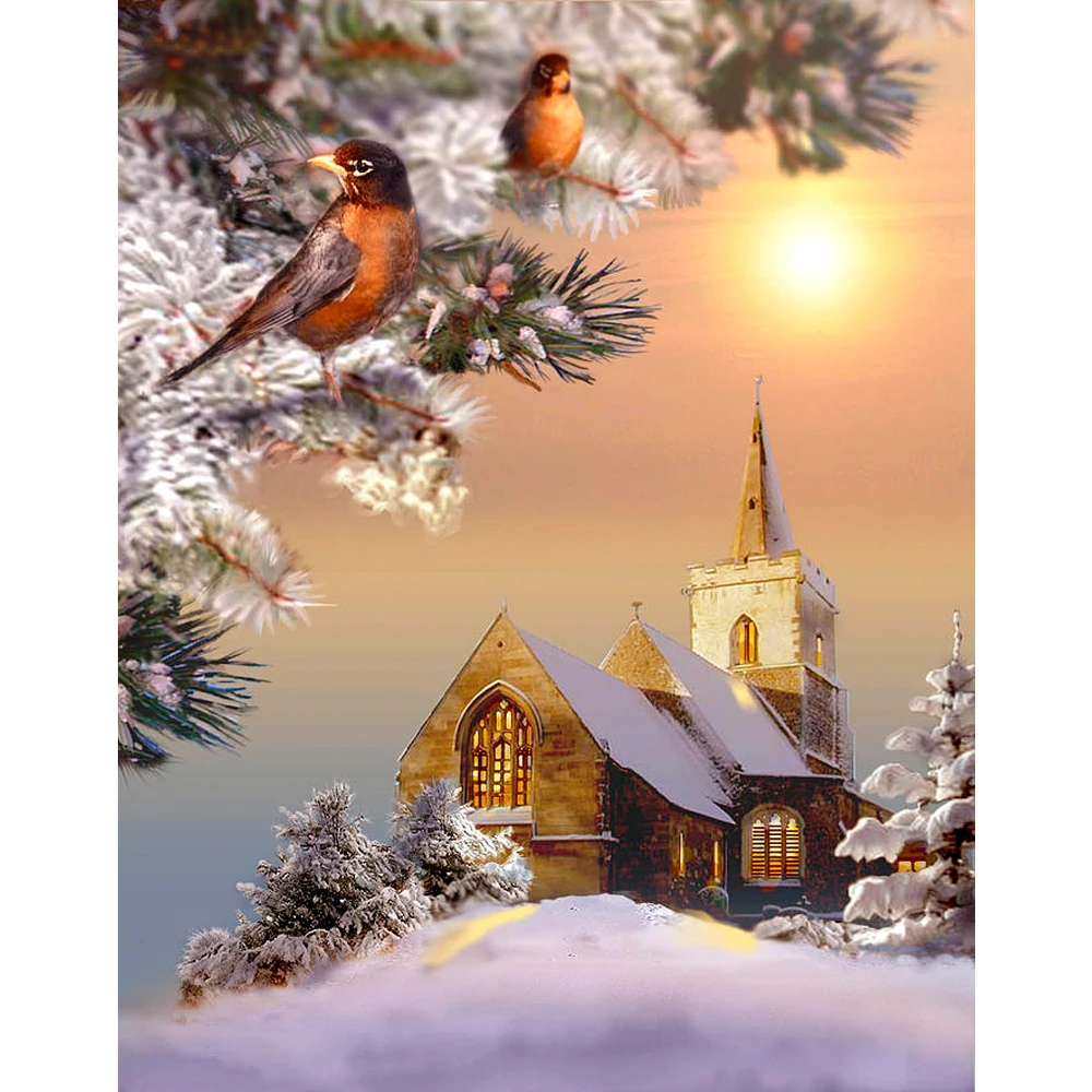 

Daimond Painting Full Square Robins Church Diamond Painting Cross Stitch Rhinestone Embroidery Mosaic Painting LE00584