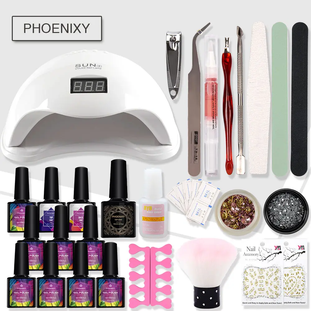 Набор гелей для ногтей с лампой 48 Вт Светодиодный УФ-сушилка матовое верхнее покрытие 8 мл набор гель-лаков для ногтей инструменты для нейл-арта набор для наращивания ногтей маникюрный набор