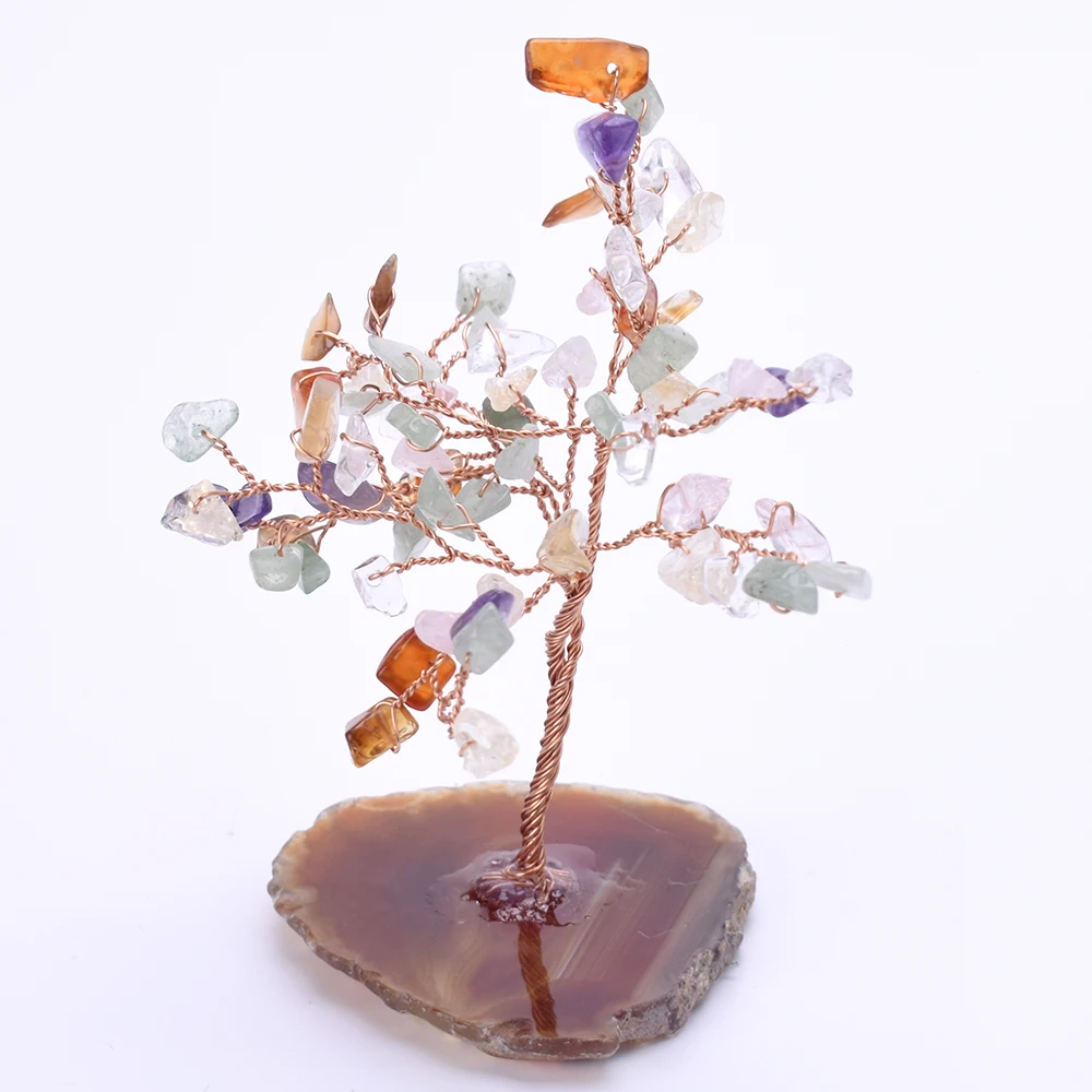 Кристалл кварц счастливые деньги дерево украшения камни и кристаллы дерево фэншуй с агатом подставка для богатства и удачи домашний декор