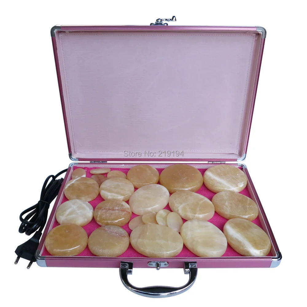 

New type! yellow Jade 23pcs/set Hot stone body massager Salon SPA with heater box Stone Massage Rocks CE and ROHS
