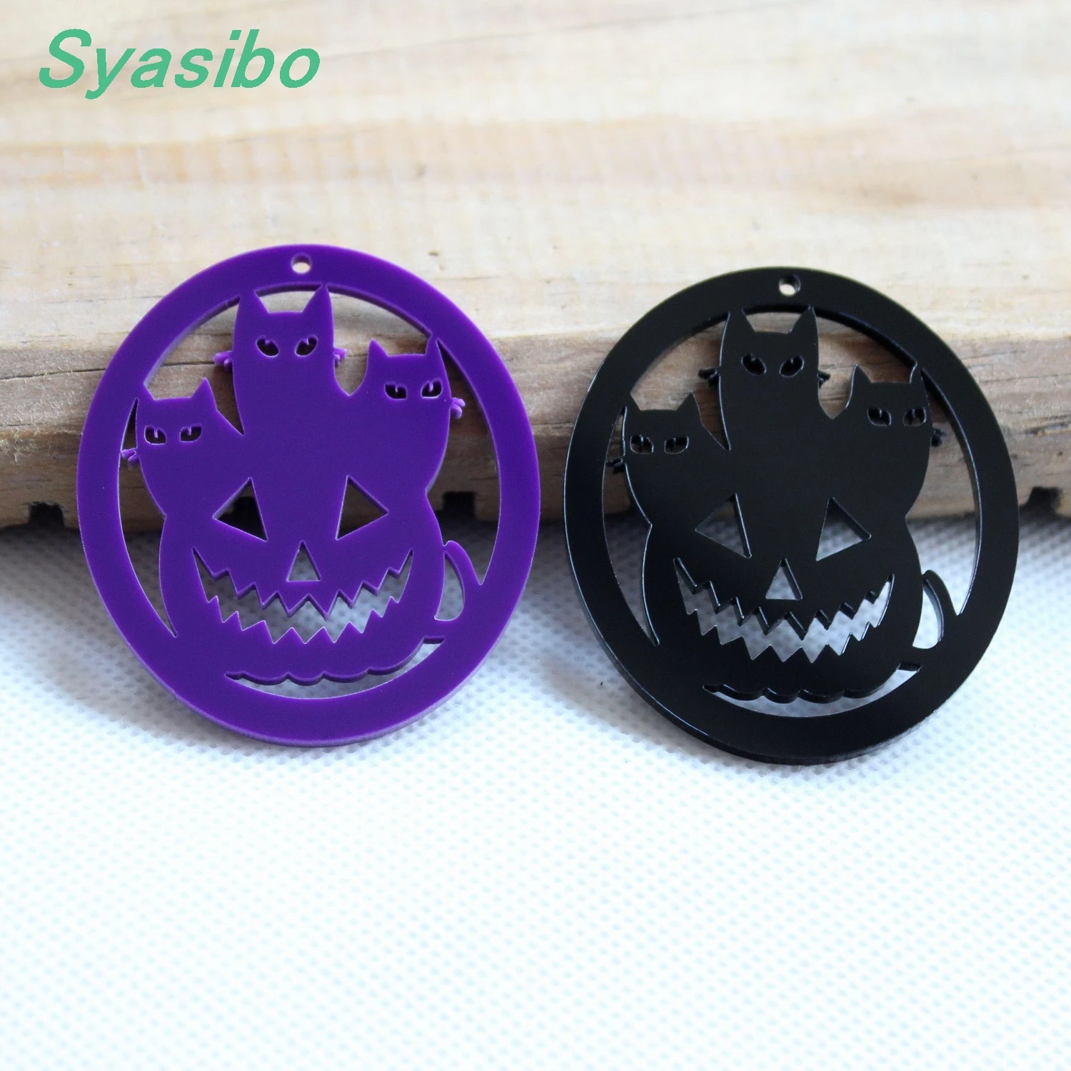 

(6pcs each) 55mm Acrylic Halloween Earrings Cat Pumpkin Ornaments Black Dark Purple Laser Cutout 2.2" -AC1428BKO