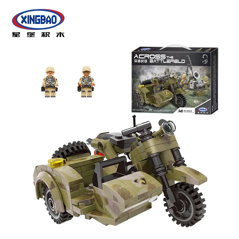 

XINGBAO 06008 Genuine 256Pcs Military Series The Leaning Army Motorcycle Set Building Blocks Bricks Funny Boy Gift Toys