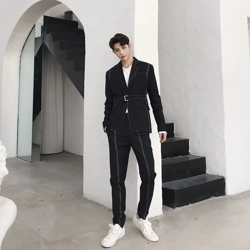 

[Tops + Pants] Spring and Autumn Men's Fashion Slim One-Button Blazer Comfort Business Professional Two-Piece Set