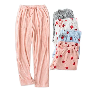 

Fashion couple flannel indoor pants women Coral velvet winter warm women sleep pants womens pajama bottoms trousers