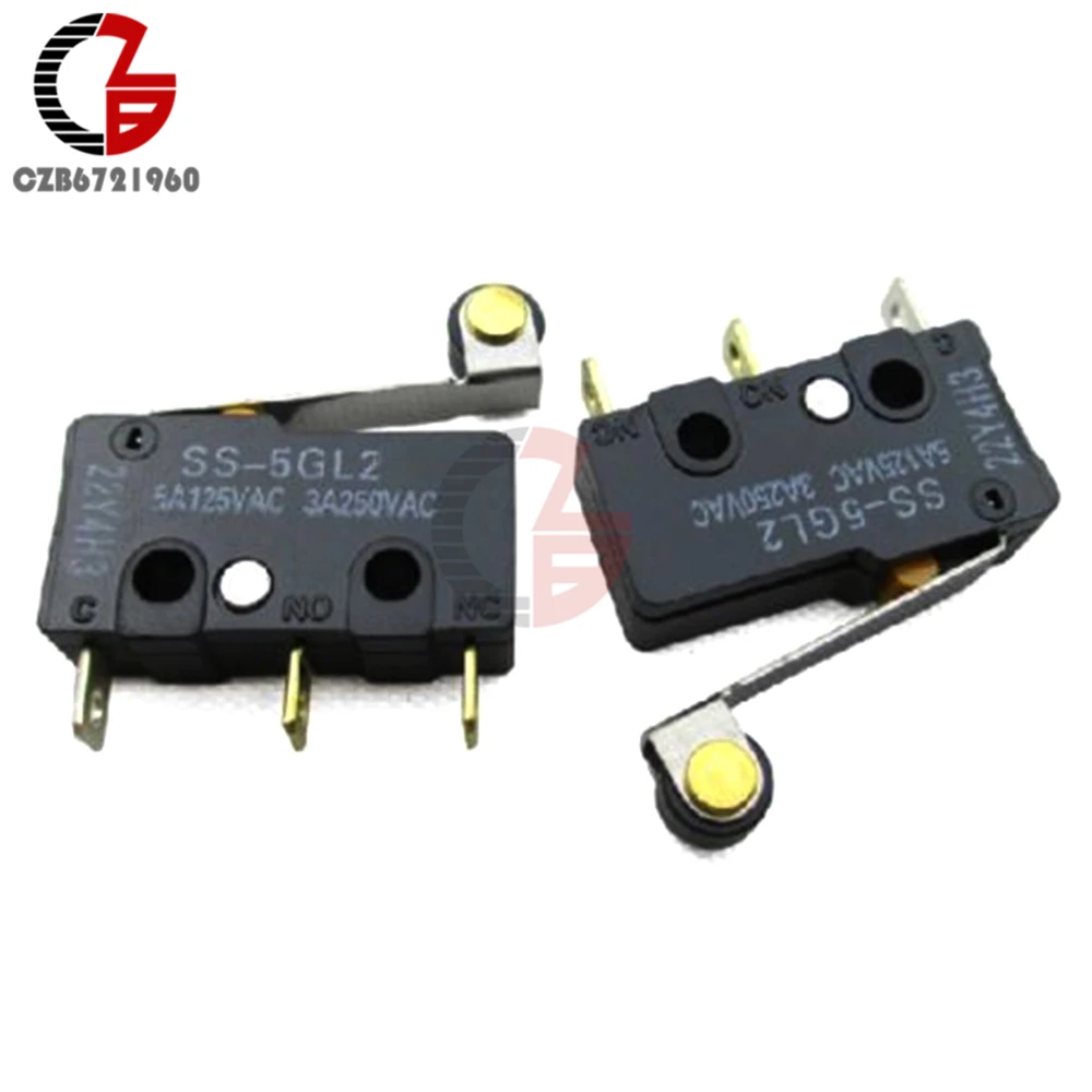 5Pcs Micro Limit Switch SS-5GL13 With Curved Tip Lever 5A 125VAC 3 Pins SS5GL13 Micro Switch