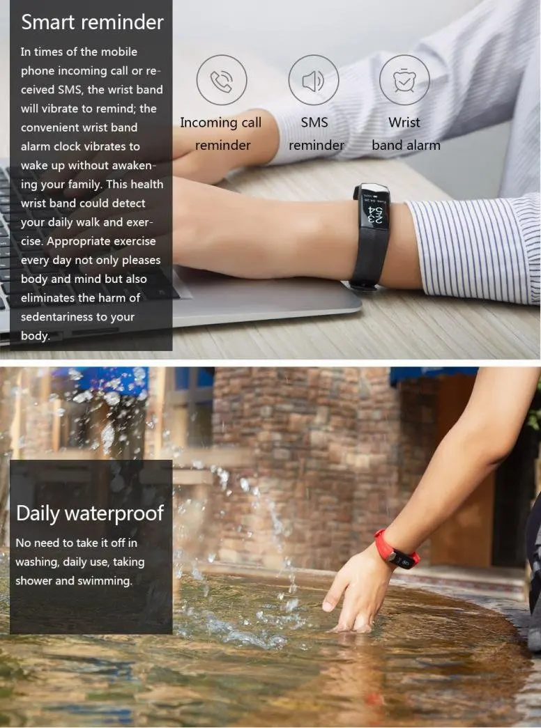 For IOS iPhone 8 / 8 Plus X Bluetooth Smart Wristband ECG Display Heart Rate Blood Pressure Monitor Fitness Smart Band Bracelet