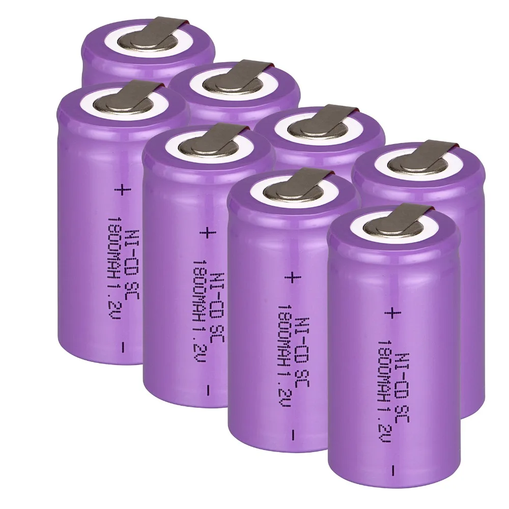 

8 PCS Sub C SC battery 1.2V 1800mAh rechargeable battery Ni-Cd battery with tab 4.25*2.2cm--purple  color