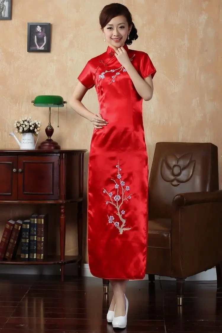 Модное платье в китайском традиционном стиле Cheongsam Женская Вышивка клубов вечернее китайское платье-Ципао S M L XL 2XL 3XL - Цвет: red