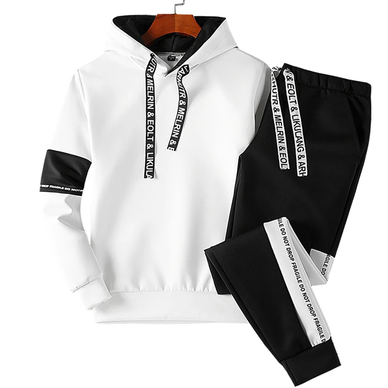 

Spring Causal Mens Tracksuit Men Gym Straight 2 piece Jogger Set Long Sleeve Hip Hop Highstreet Sportwear Suit Male Dress