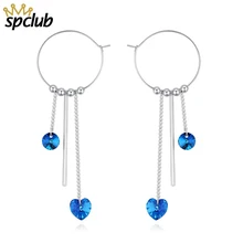 ניתוח מגמות Boho לב קריסטל סברובסקי טאסל ארוך עגילי ציצית לנשים קוריאני כחול חישוק Brinco עגילי תכשיטים(China)
