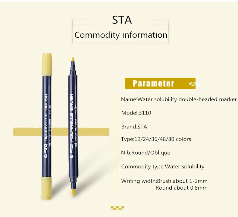 STA 3110, 80 цветов, двухсторонняя водорастворимость, Цветная кисть, маркер, каллиграфия, эскиз, ручка для рисования, Дизайнерские товары для рукоделия