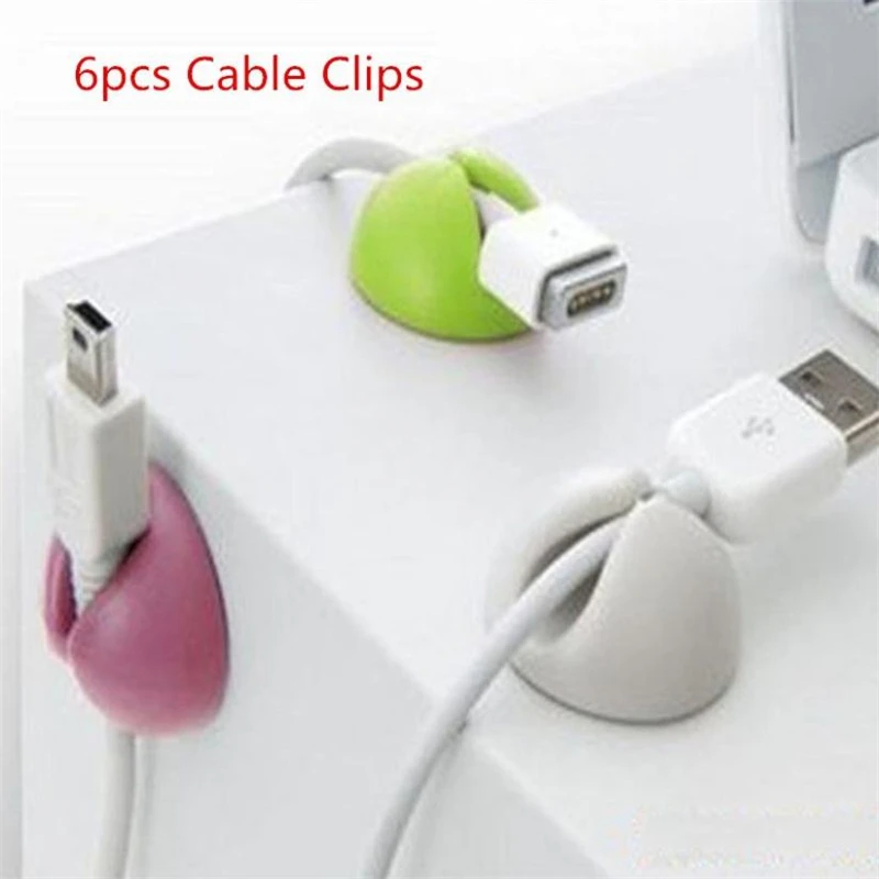 New Creative  6 x Cable Clip Desk Tidy Wire Drop Lead USB Charger Cord Holder Secure Table Wear-resistant hot sale Easy UseC022813