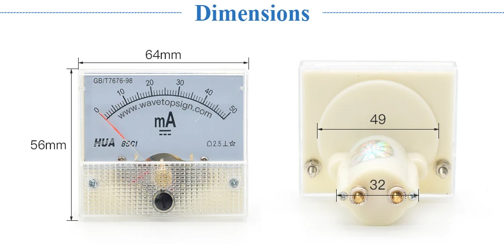 WaveTopSign Хуа Амперметр 30mA 50mA 85C1 DC 0-50mA аналоговая AMP Панель измеритель тока для CO2 лазерный станок для гравировки и резки