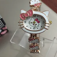 Новые часы hello kitty модные женские кварцевые часы винтажные наручные часы с героями из мультфильмов брендовые Кварцевые женские детские часы