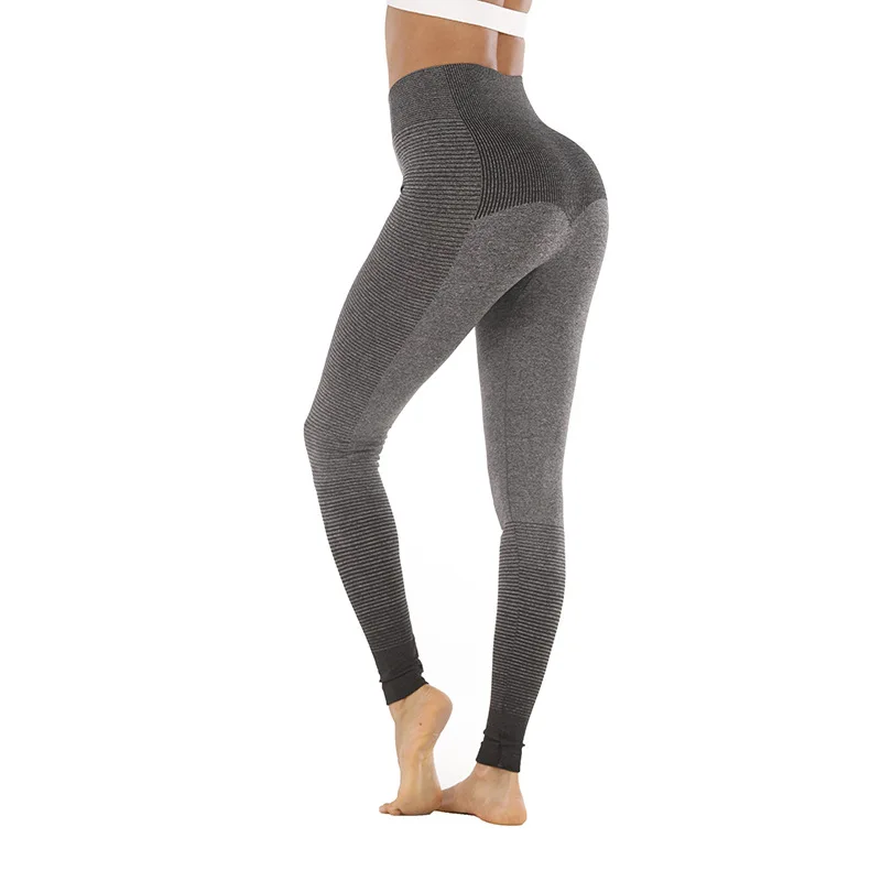 

Women's Seamless Stitching Yoga Leggings High Waist Stripes Fitness Gym Pants Running Tight Compression Leggings