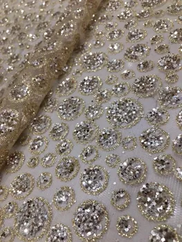

Newest Sat-11.1401 african tulle mesh fabric sparkly glued glitter sequins lace fabric for party dress