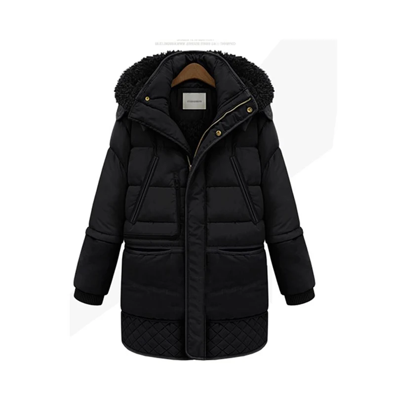 Зимние теплые женские куртки, пальто, длинная стеганая куртка с капюшоном, женские парки для зимы размера плюс, Женское зимнее пальто - Цвет: Черный
