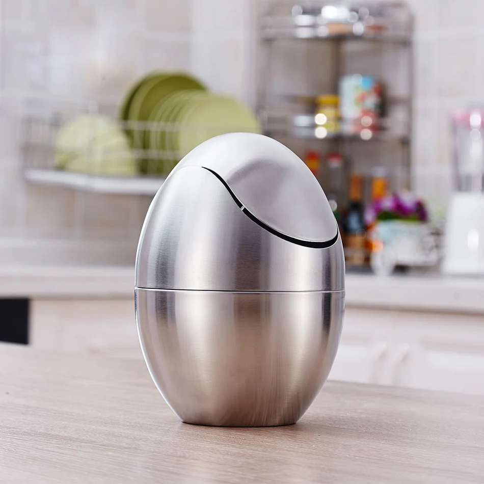 Creative Stainless Steel Egg Shaped Waste Bins Living Room ashcan Hotel