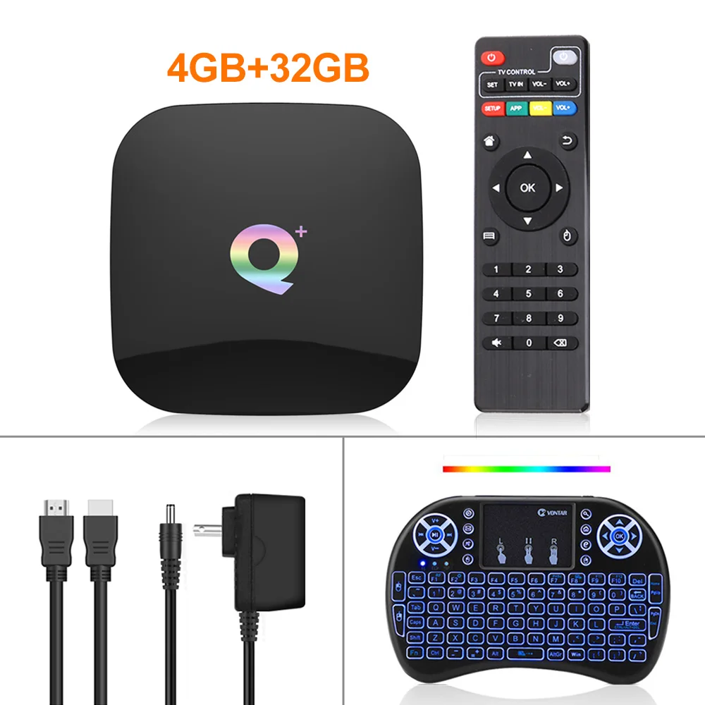 Q плюс 6 K Allwinner H6 Android 9,0 ТВ Box Smart 4 GB 64 GB 4 ядра H.265 USB3.0 2,4 ГГц Wi-Fi Netflix Youtube Декодер каналов кабельного телевидения Q - Цвет: 4G32G backlit i8