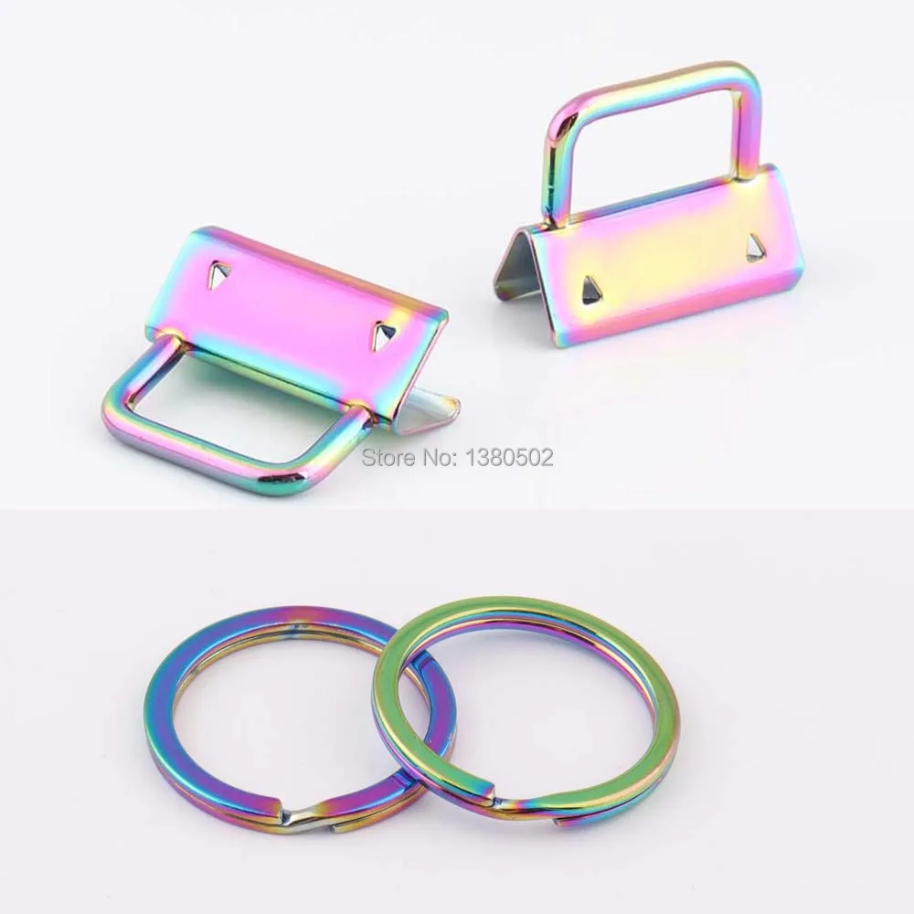 

5pcs /lot 1'25mm Rainbow Color Key Fob Hardware Buckles With Key ring Split Ring For Ribbon Webbing