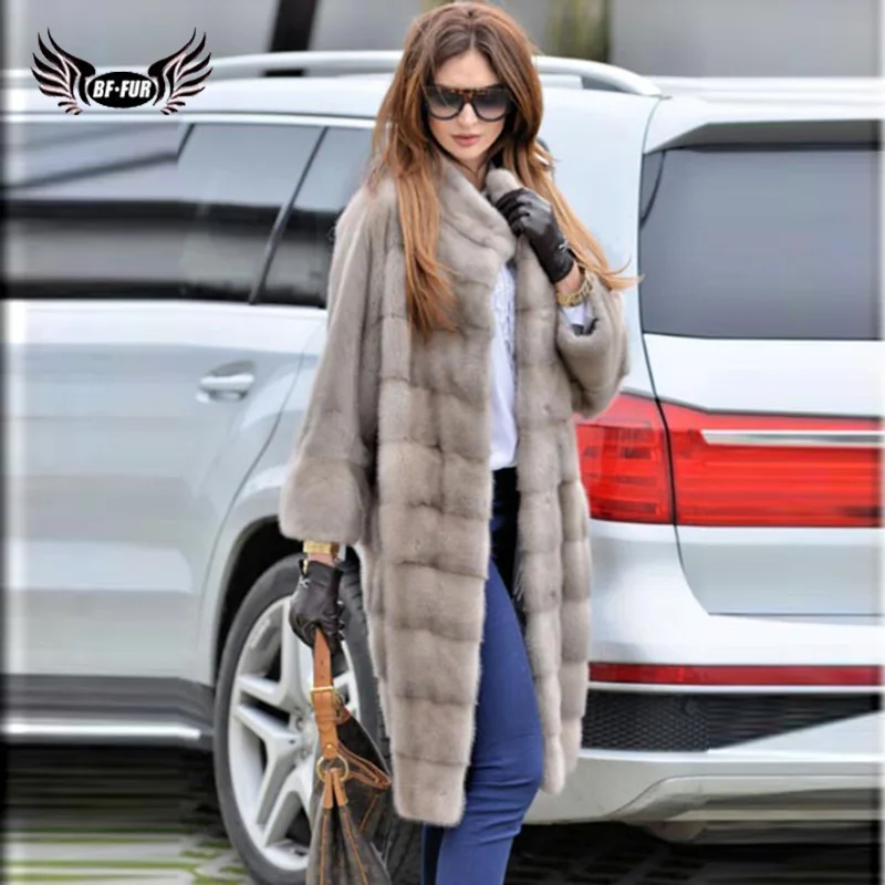 

BFFUR 2019 New Arrival Real Mink Fur Coat Women Jacket Casual Slim Gothic Style Genuine Leather Outerwear Winter Warm Solid Coat