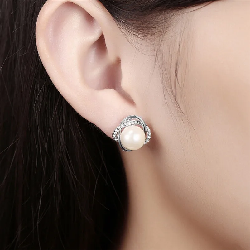 2018 Fashion earrings for women Rose-shaped Pearl Stud Earrings Women Earrings Jewelry Wedding Gift Brincos Bijoux Femme J06#N (9)