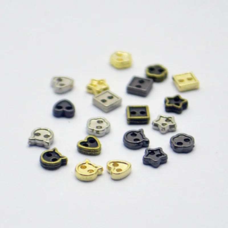 

100pcs Mini buttons metal 4mm Cat/Heart/Square/Star bread buttons doll buttons for diy sewing blyth doll clothing