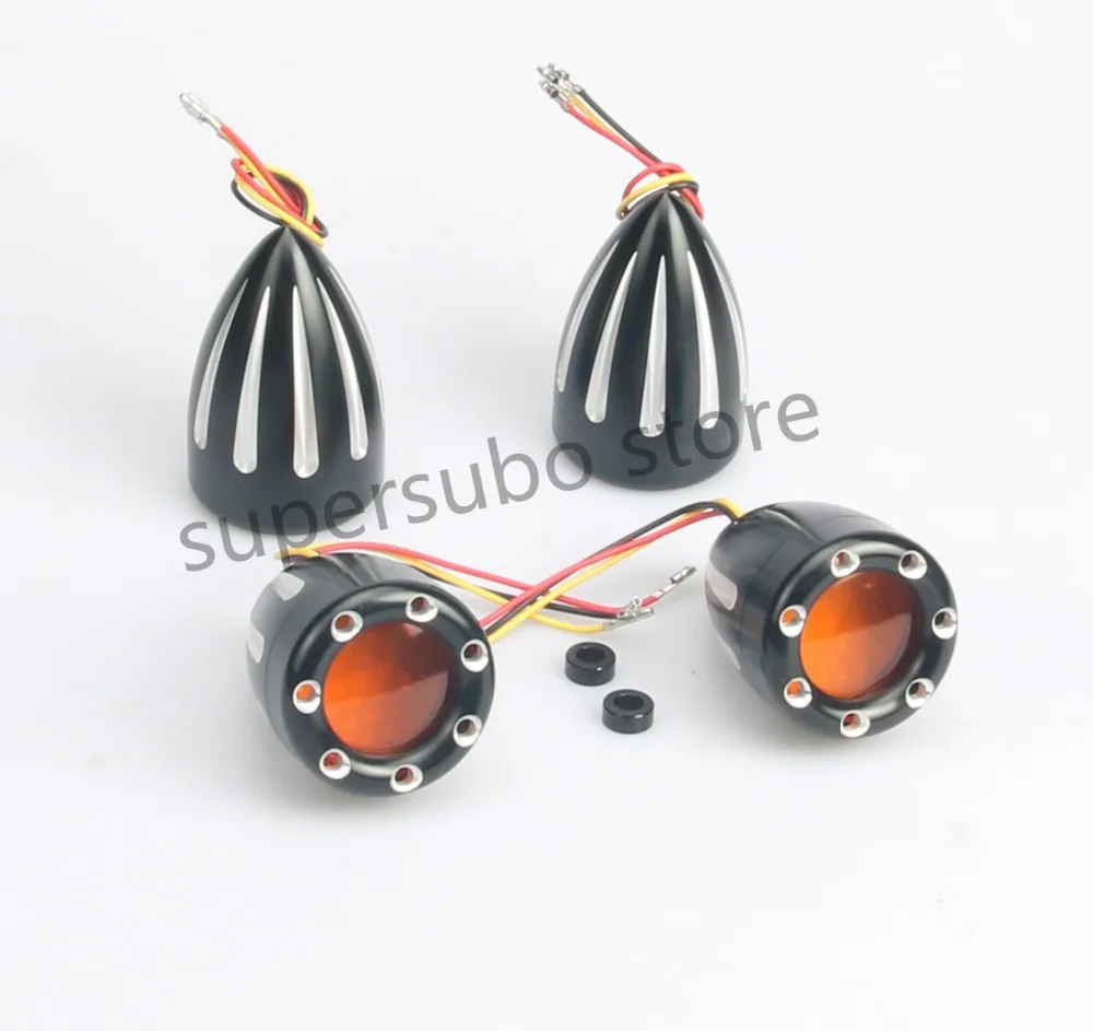 Motorcycle Black Metal Amber Leds Front Back Turn Signal Light For