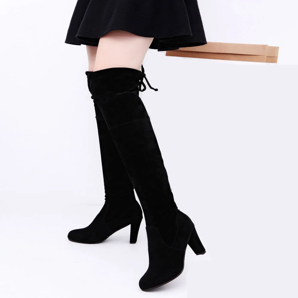 Estiramiento Zapatos La 2017 100 Rodilla Altos Otoño gray Tacones Moda Sobre Xiniu Mujeres Invierno Natural Adelgazan Botas E Faux Black aFw40