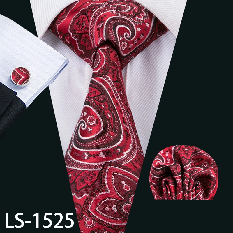 LS-704, мужской галстук, шелк, красный, в клетку, жаккардовый, тканый, свадебный галстук, Barry.Wang, Hanky, запонки, набор, галстук для мужчин, деловые, вечерние - Цвет: LS-1525