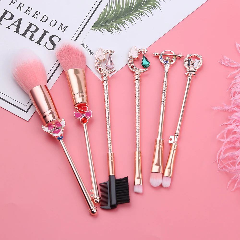 Drop Ship 6pcs/Set Anime Sailor Moon Beauty Makeup/Cosmetic Brush Makeup Brush Set Pro With Crystal Face Brush Pincel Woman Gift