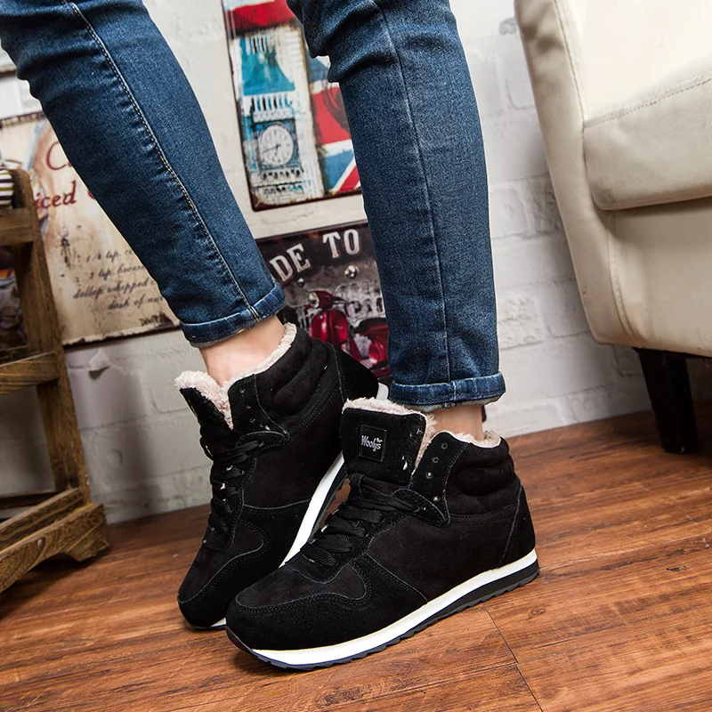 REETENE Cheapest Winter Boots Men Fashion Fur Flock Winter Shoes Men Leather Winter Ankle Boots Men Warm Casual Men Boots 37-48 -